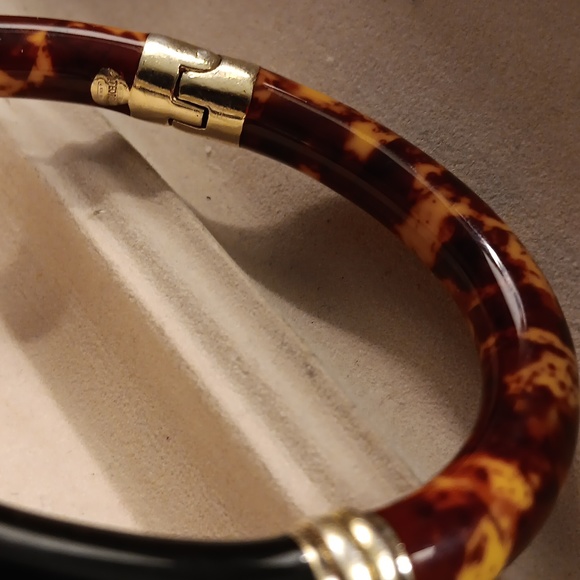 🔥 VINTAGE FLLi Mennegatti 18K GOLD & TORTOISE SHELL LACQUERED BANGLE HINGED - Picture 7 of 13